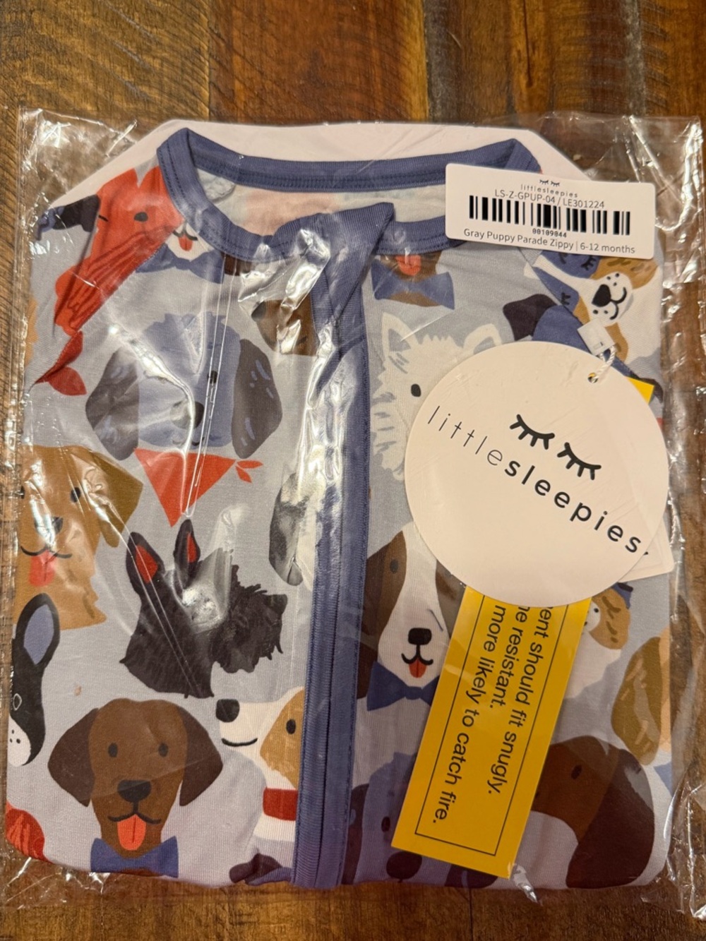 NWT Little Sleepies Gray Puppy Parade Zippy - 6-12m